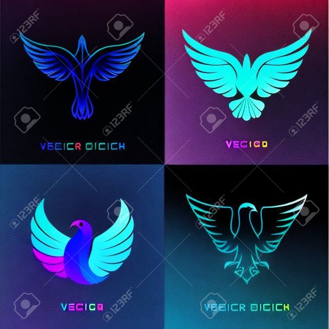 Вектор шаблон абстрактные конструкции в яркие цвета градиента - феникс птица и орел эмблем