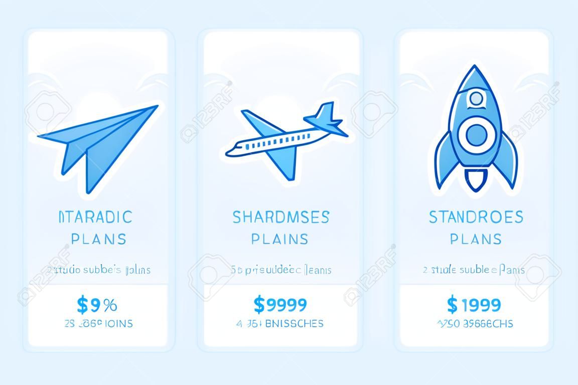 design template for pricing table for website with icons and illustrations in linear style - different subscription plans for businesses - basic, standard and pro