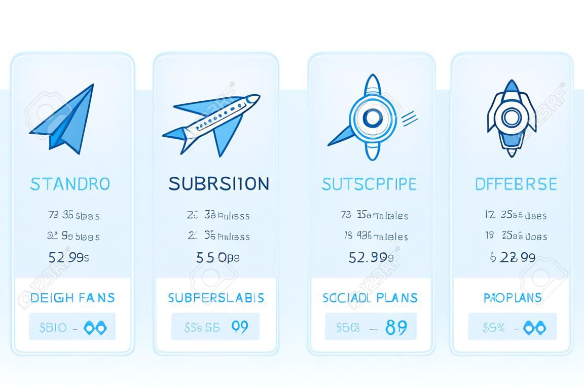 design template for pricing table for website with icons and illustrations in linear style - different subscription plans for businesses - basic, standard and pro