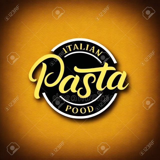 Pasta handgeschreven letters logo, label, badge, embleem. Moderne kalligrafie voor Italiaanse voeding. Vintage retro stijl. Geïsoleerd op achtergrond. Vector illustratie.