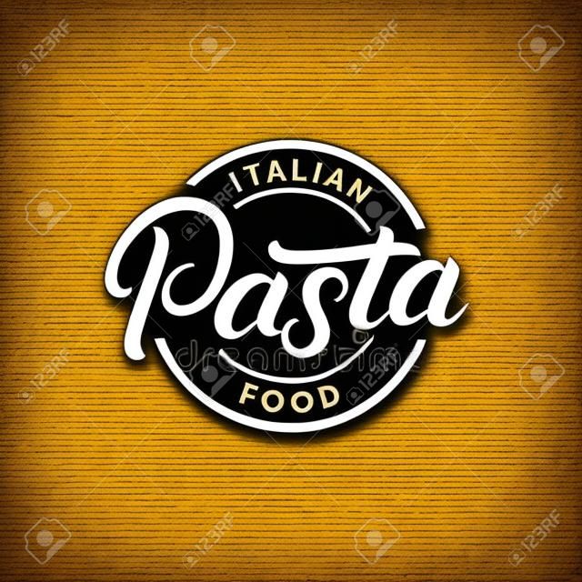 Pasta handgeschreven letters logo, label, badge, embleem. Moderne kalligrafie voor Italiaanse voeding. Vintage retro stijl. Geïsoleerd op achtergrond. Vector illustratie.