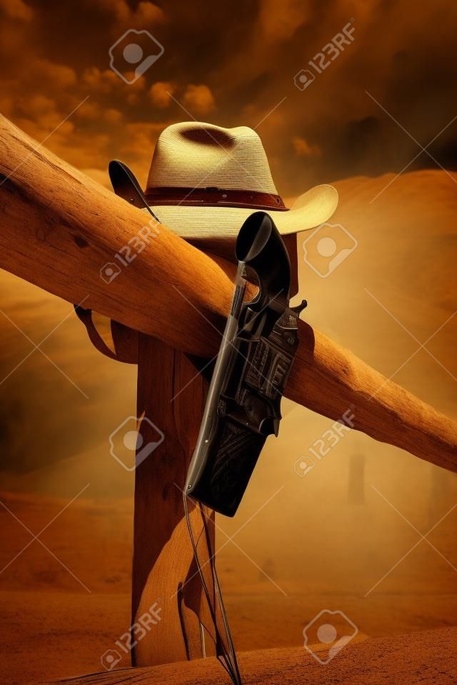 hat and gun in the far west, western spirit