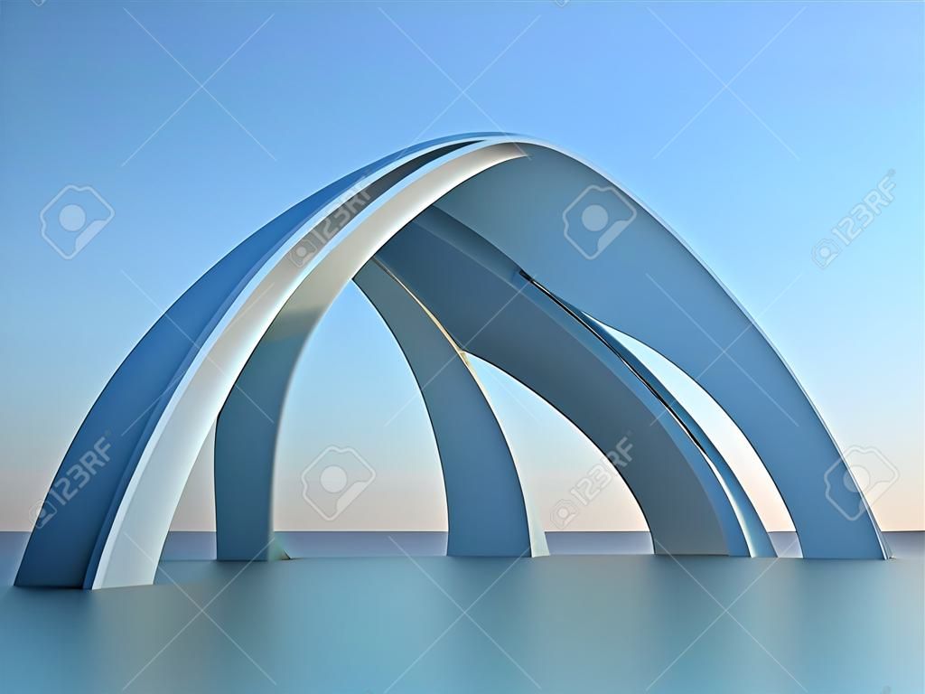 3d illustration of a modern architecture building with arches on sky background