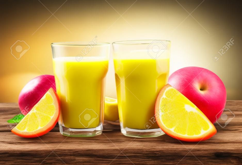 Fresh juice,Healthy drink on wood 