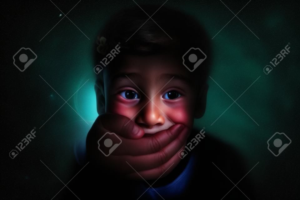 child being abducted over dark background