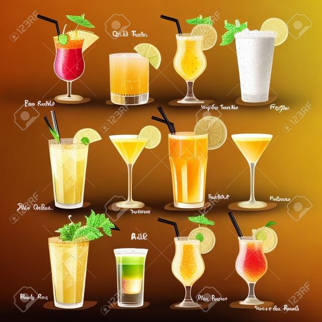 Sammlung von beliebten Cocktails für die Speisekarte.