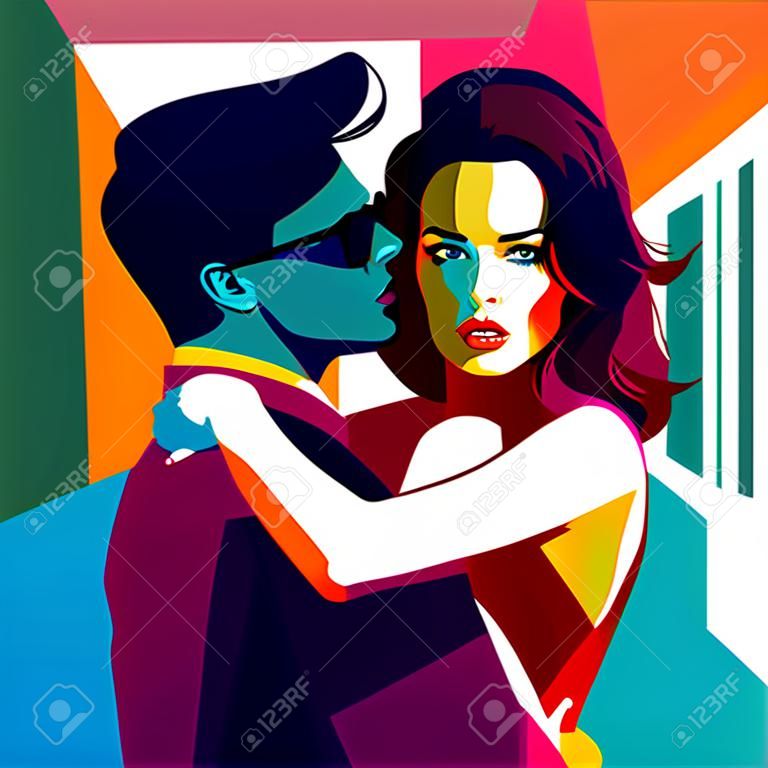 Fashion illustration of man and woman in style pop art.