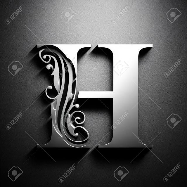 letter H.   Black flower alphabet.  Beautiful capital letters with shadow