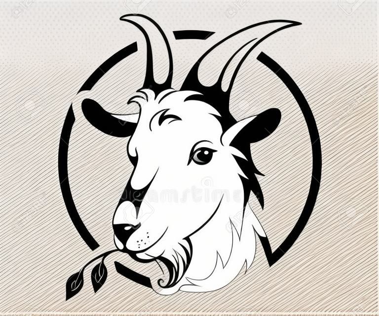 Jefe de la cabra en el fondo blanco, ilustración vectorial