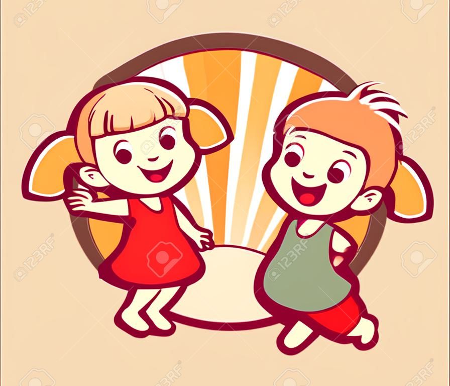 Diseño del logotipo Niños felices, ilustración vectorial