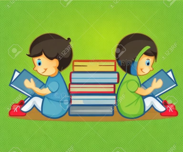 Les enfants à lire des livres, illustration vectorielle
