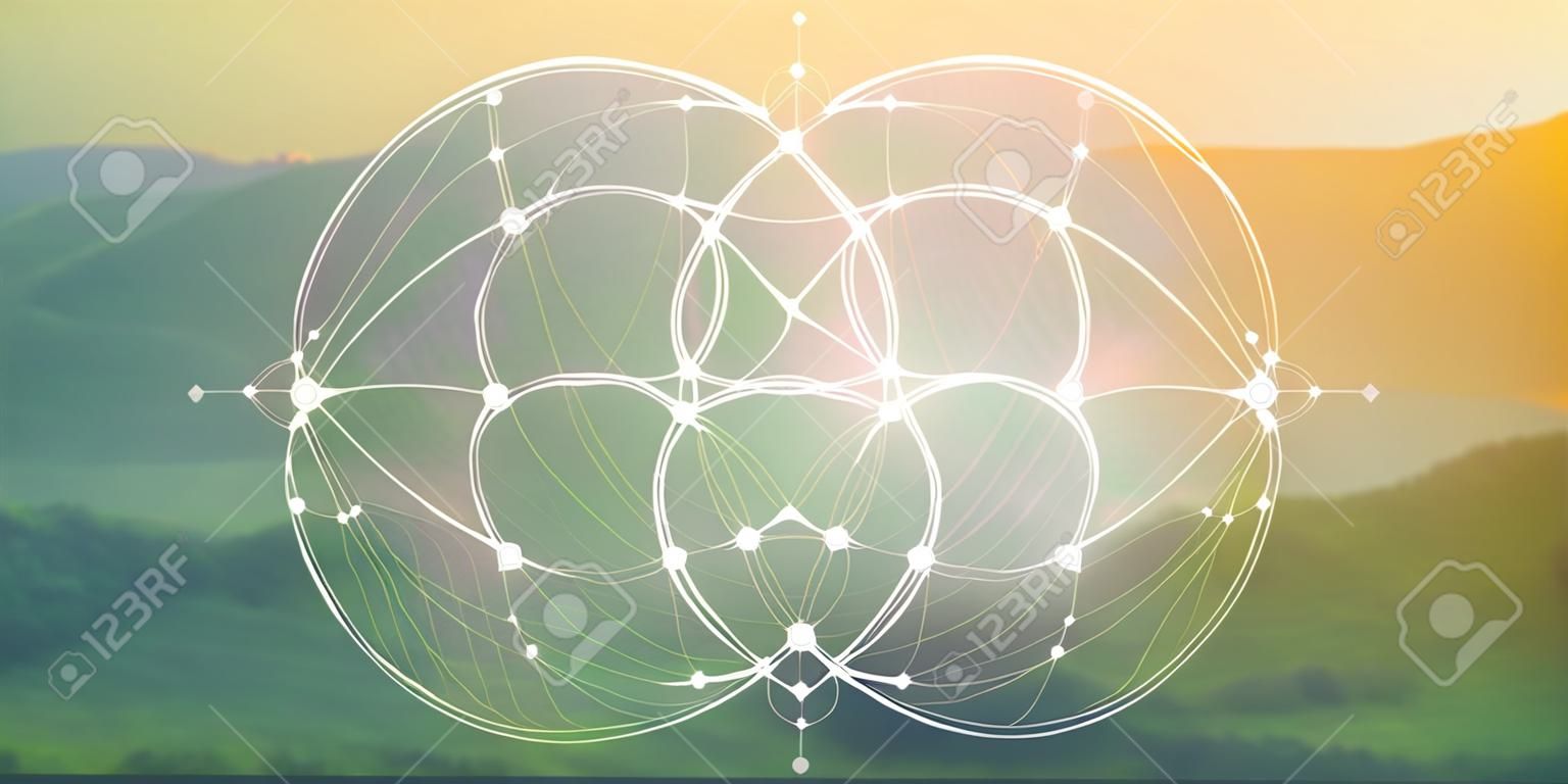 Sacred geometry web banner. Math, nature, and spirituality in nature. The formula of nature.