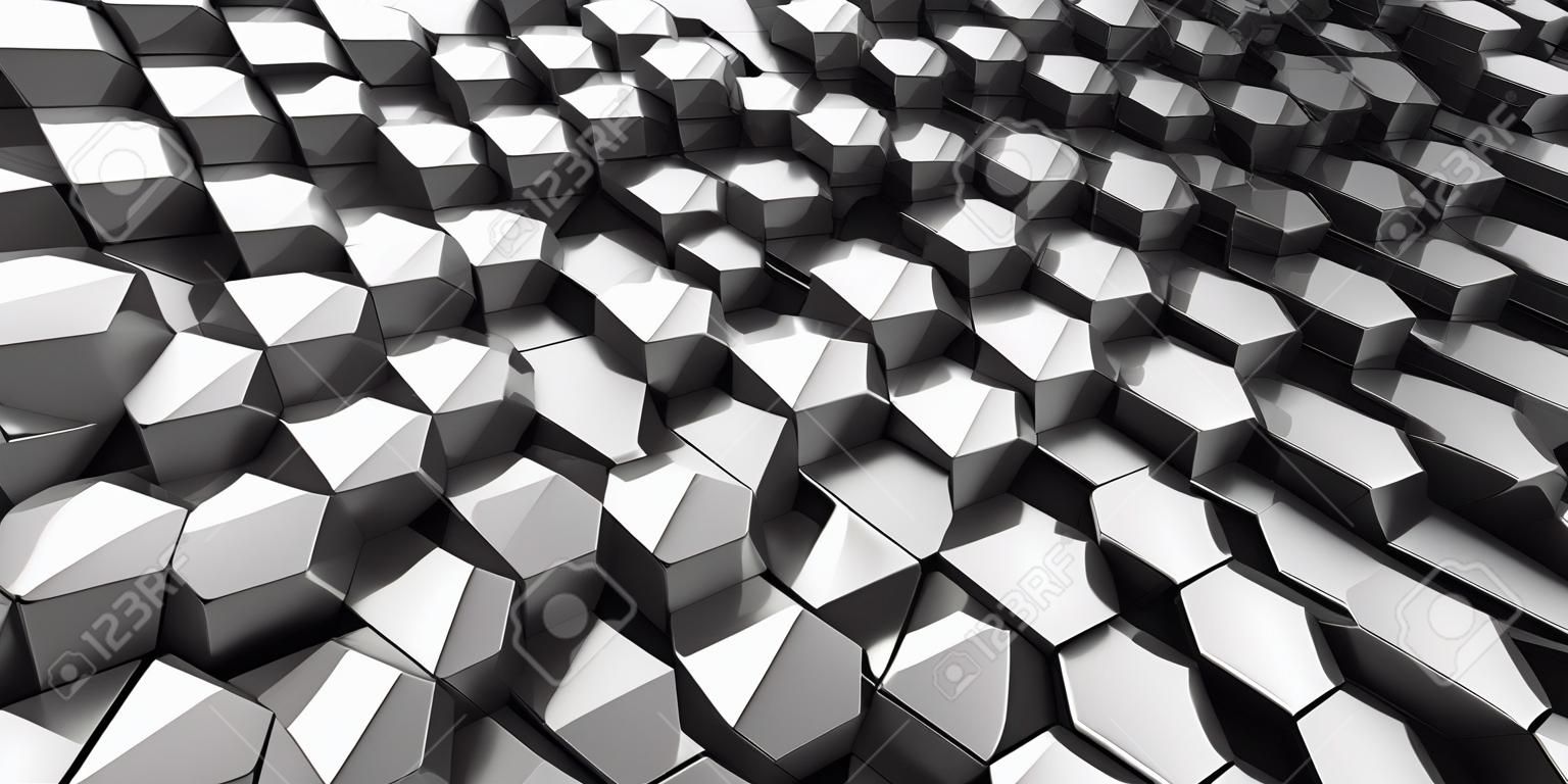 Chrome Metallic Hexagon Glossy Futuristic Background. 3d render