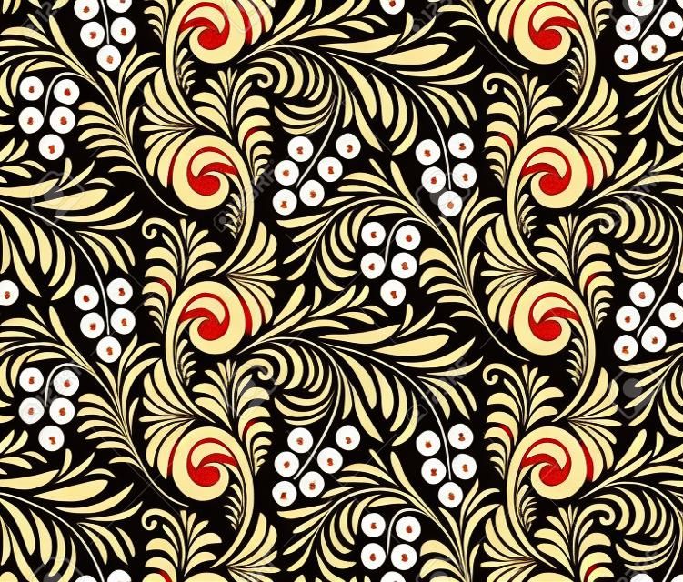 Seamless floral background of traditional Russian folk art painting (hohloma).