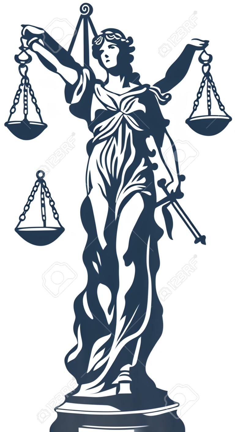 Femida - dea della giustizia signora, illustrazione vettoriale stilizzato