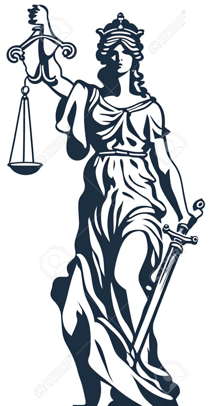 Femida - diosa justicia de la señora, ilustración vectorial estilizada
