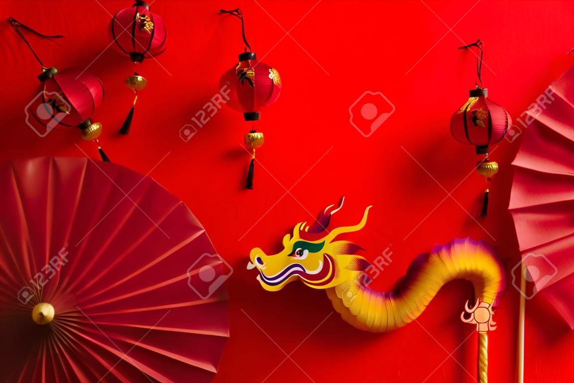 Chinese new year background with paper dragon