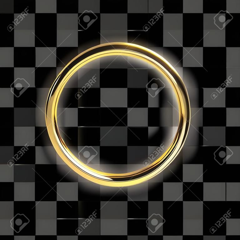 Luxury golden ring on transparent background. Front view to vector frame with a glow
