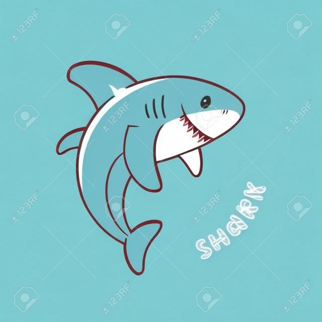 Tubarão no fundo branco. Pode ser usado para adesivo, patch, caso do telefone, cartaz, t-shirt, caneca e outro design.