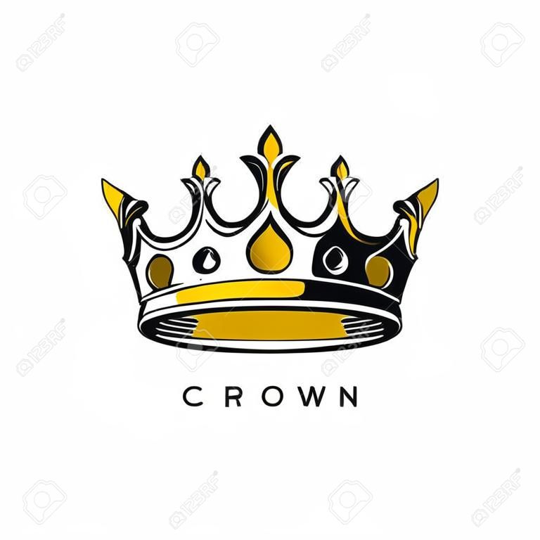 Logo de couronne roi argent et or sur fond blanc avec la conception de typographie vector illustration.