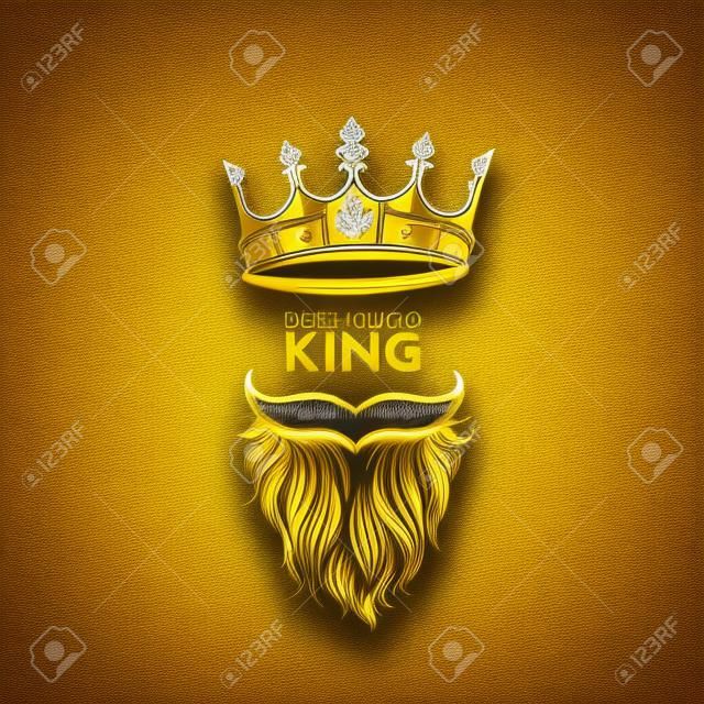 A golden logo of crown,mustache and beard vector illustration