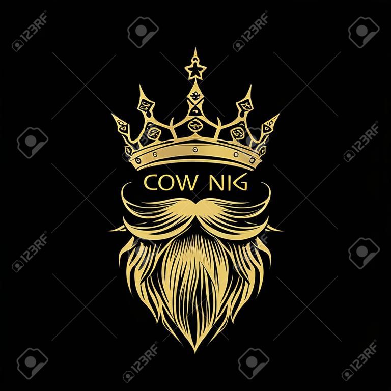 A golden logo of crown,mustache and beard vector illustration