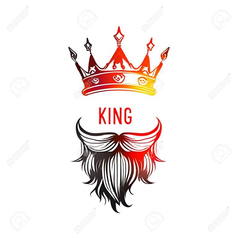 Hipster rei ícone com coroa, mão esboço ilustração vetorial design.