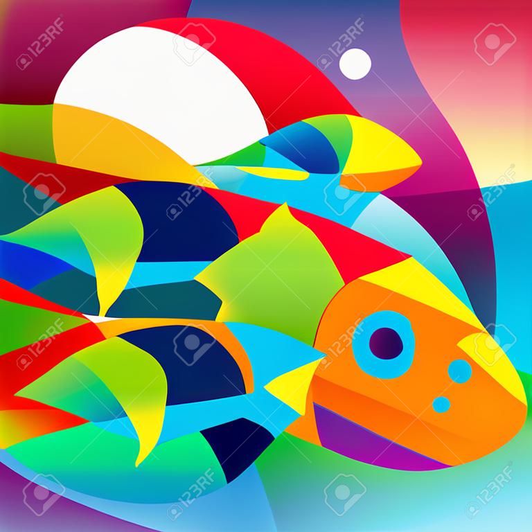 Résumé des poissons multicolores près de la barrière de corail. Vector illustration