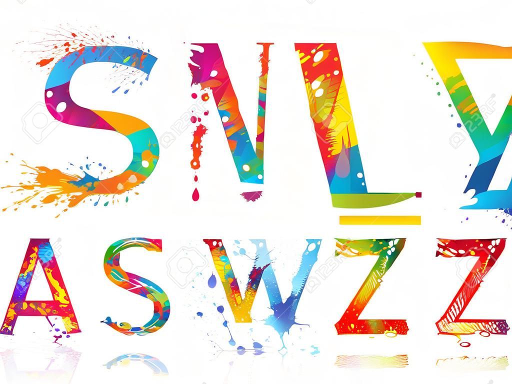 Шрифт - красочные буквы с капель и брызг от S до Z. векторные иллюстрации.