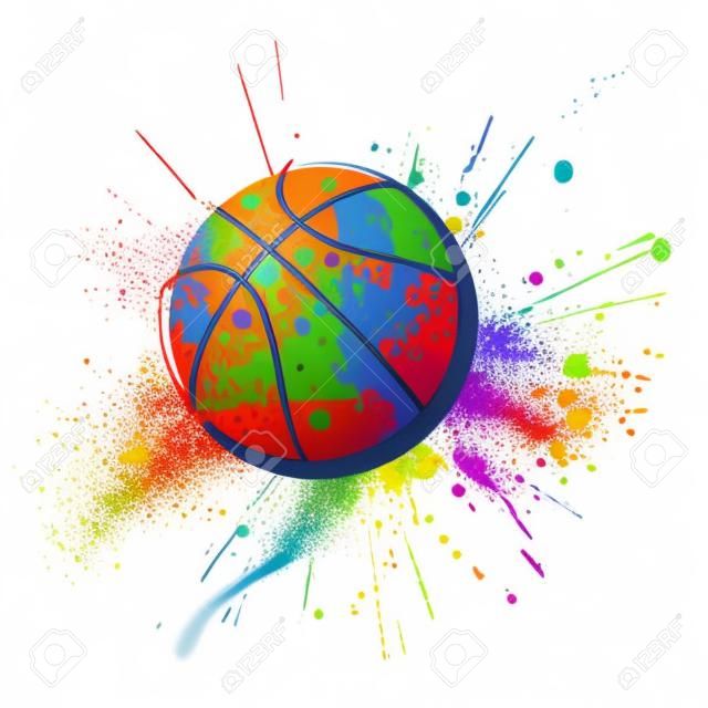 五颜六色的篮子球上的白色背景矢量插图和喷雾剂