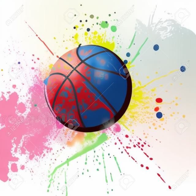 Bunte Basketball mit Flecken und Sprays auf einem weißen Hintergrund. Vektor-Illustration.