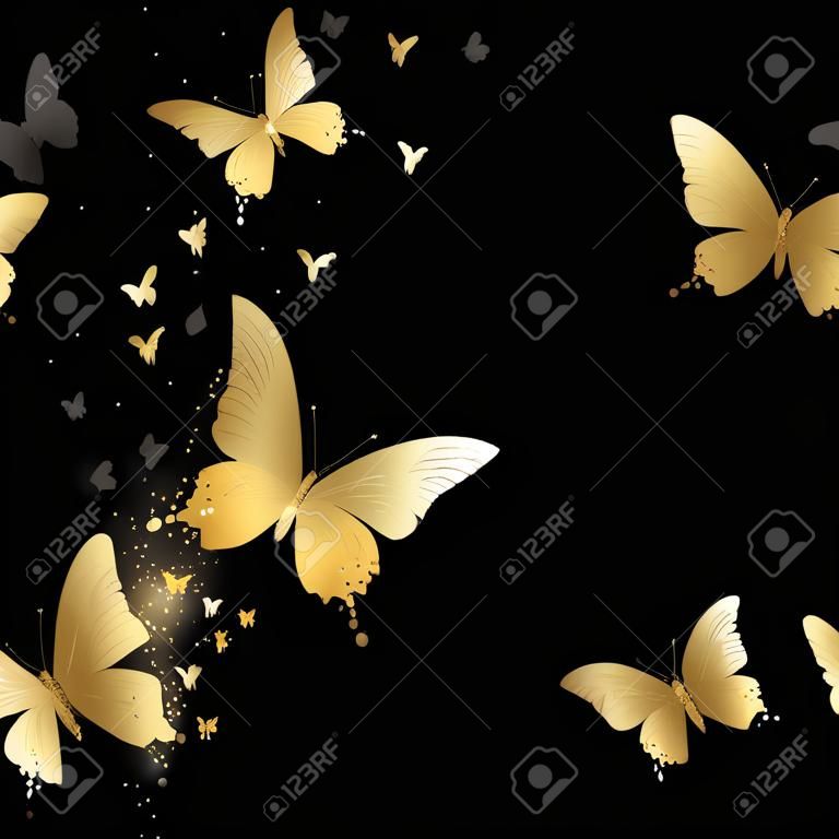 fireworks of gold butterflies on a dark background