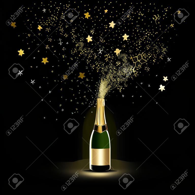 Champagne splashes of gold confetti on a black background