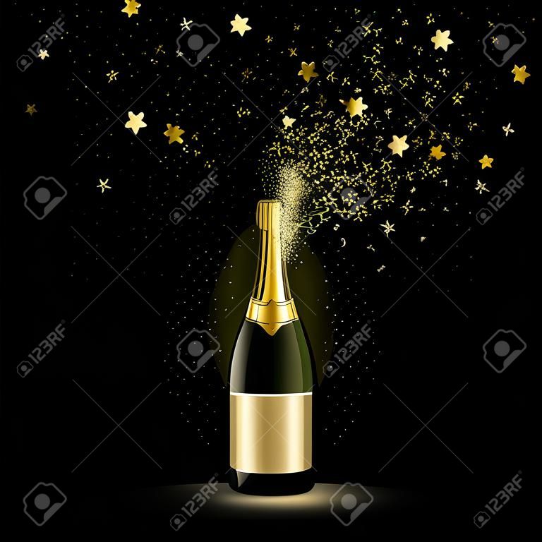 Champagne splashes of gold confetti on a black background