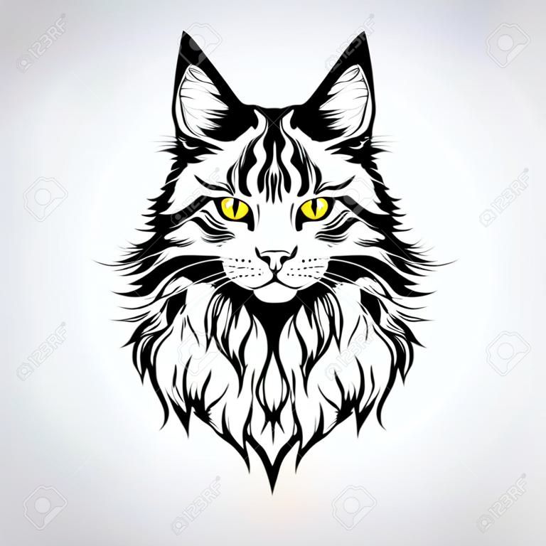 portrait d'un chat charismatique aux yeux jaunes sur fond clair