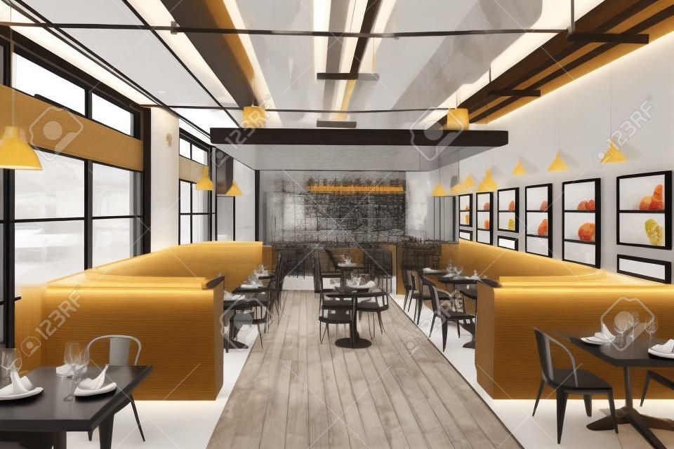 モダンなレストランのインテリアデザイン。3D レンダリングの概念
