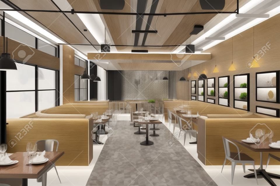 diseño de interiores de restaurante moderno. Concepto de renderizado 3d