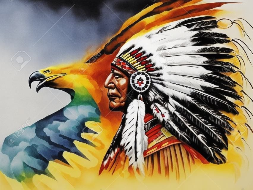 Native american chiefs and eagle drawing
