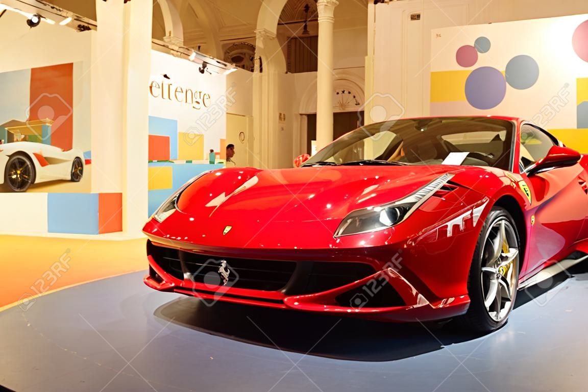 December 8, 2017, Moscow, Russia, Exhibition "Hello, Italy!", Taking place in the Manege. Beautiful Ferrari car presented at the exhibition.
