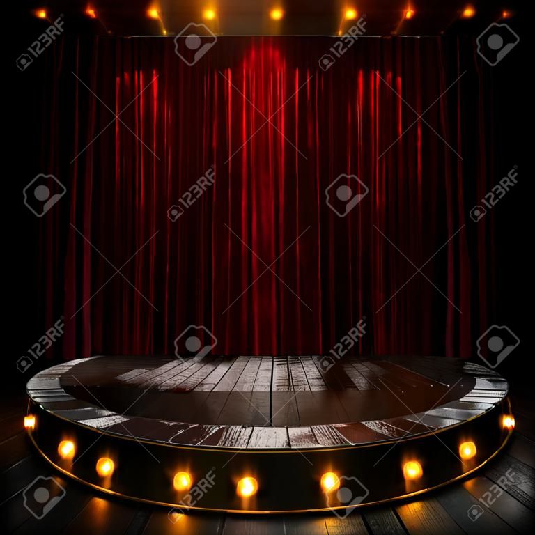 palco de cortina vermelha com luzes