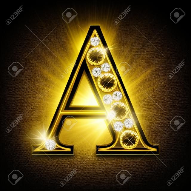 un Aislado letras de oro con diamantes en negro