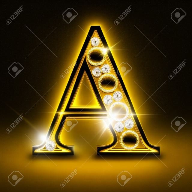 Изолированные золотые буквы с бриллиантами на черном