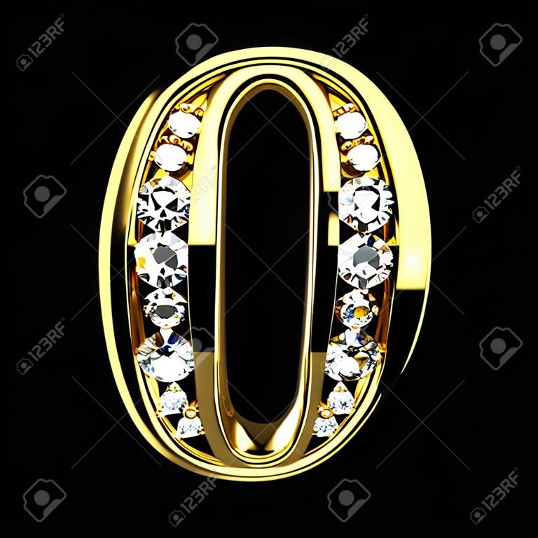 검정에 다이아몬드와 0 개의 고립 된 황금 글자