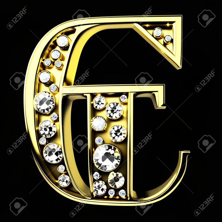 g pojedyncze złote litery z brylantami na czarno