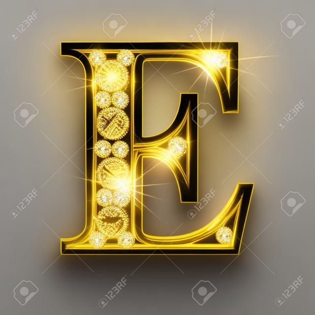 e goldenen Buchstaben mit Diamanten auf schwarzem isoliert