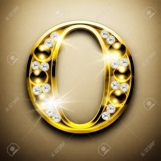o isolated golden letters with diamonds on black