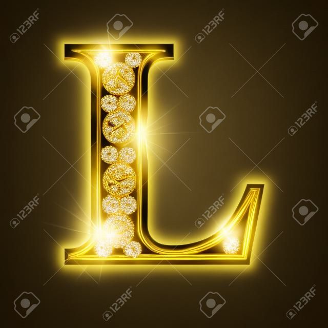 l изолированные золотые буквы с бриллиантами на черном