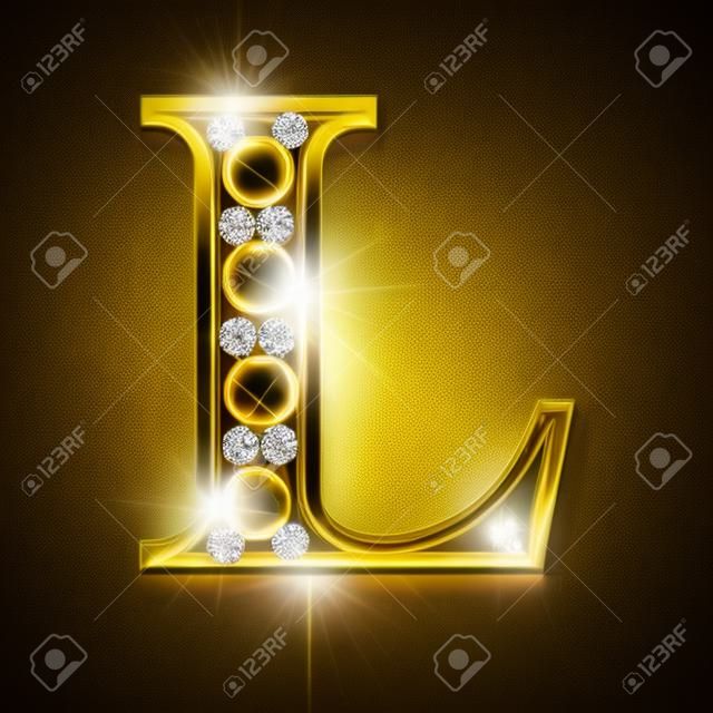 l изолированные золотые буквы с бриллиантами на черном