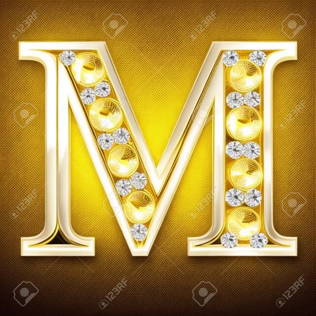 흰색에 다이아몬드와 m 고립 된 황금 글자