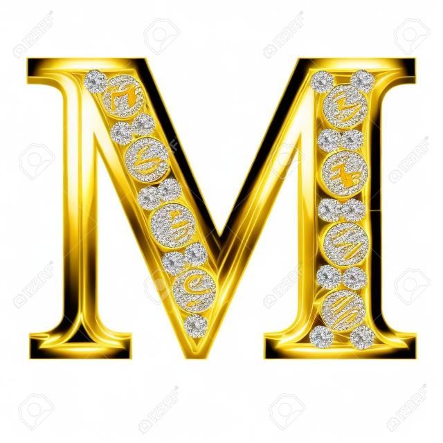 흰색에 다이아몬드와 m 고립 된 황금 글자